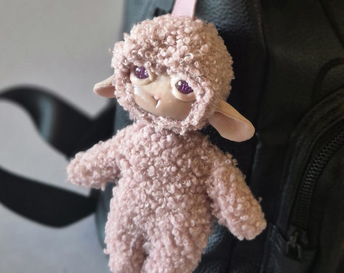 Pink Lamb Charm Polymer Clay: Kawaii Sheep Bag Accessory Pastel Keychain