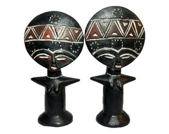 African Fertility Doll Pair,Akuaba Wood Figures,Tribal Carved Decor,Handmade Ghana Totems,Ethnic Black Sculpture,Boho Altar Gift Set-577