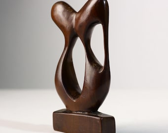 African wood sculpture abstract midcentury figurine handcarved tribal art decor ebony wood statue gift for minimalist collector-1198