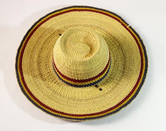 African Bolga Straw Hat, Frafra Ghana Sun Hat, Handwoven Wide Brim Basket Hat-1217