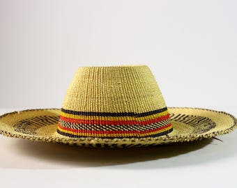 African Bolga Straw Hat, Frafra Ghana Sun Hat, Handwoven Wide Brim Basket Hat-1217
