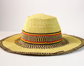 Africa straw hat handmade Bolga sun hat tribal wall decor Frafra woven hat Ghana home accent natural elephant grass ethnic summer style-1208