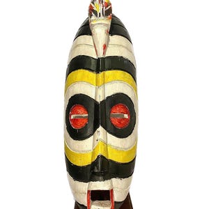 African Songye Tribal Mask Hand Carved Wood Spirit Wall Art Yellow Black Red Face Sculpture Vintage Congo Mask Ethnic African Wall Decor-445