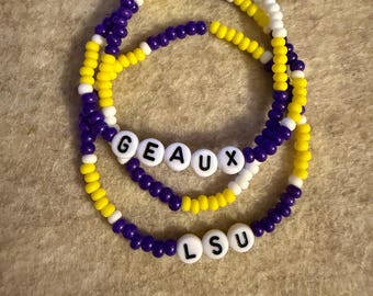 LSU Inspired Beaded Bracelet Stack | Purple Gold Geaux Tigers Fan Jewelry