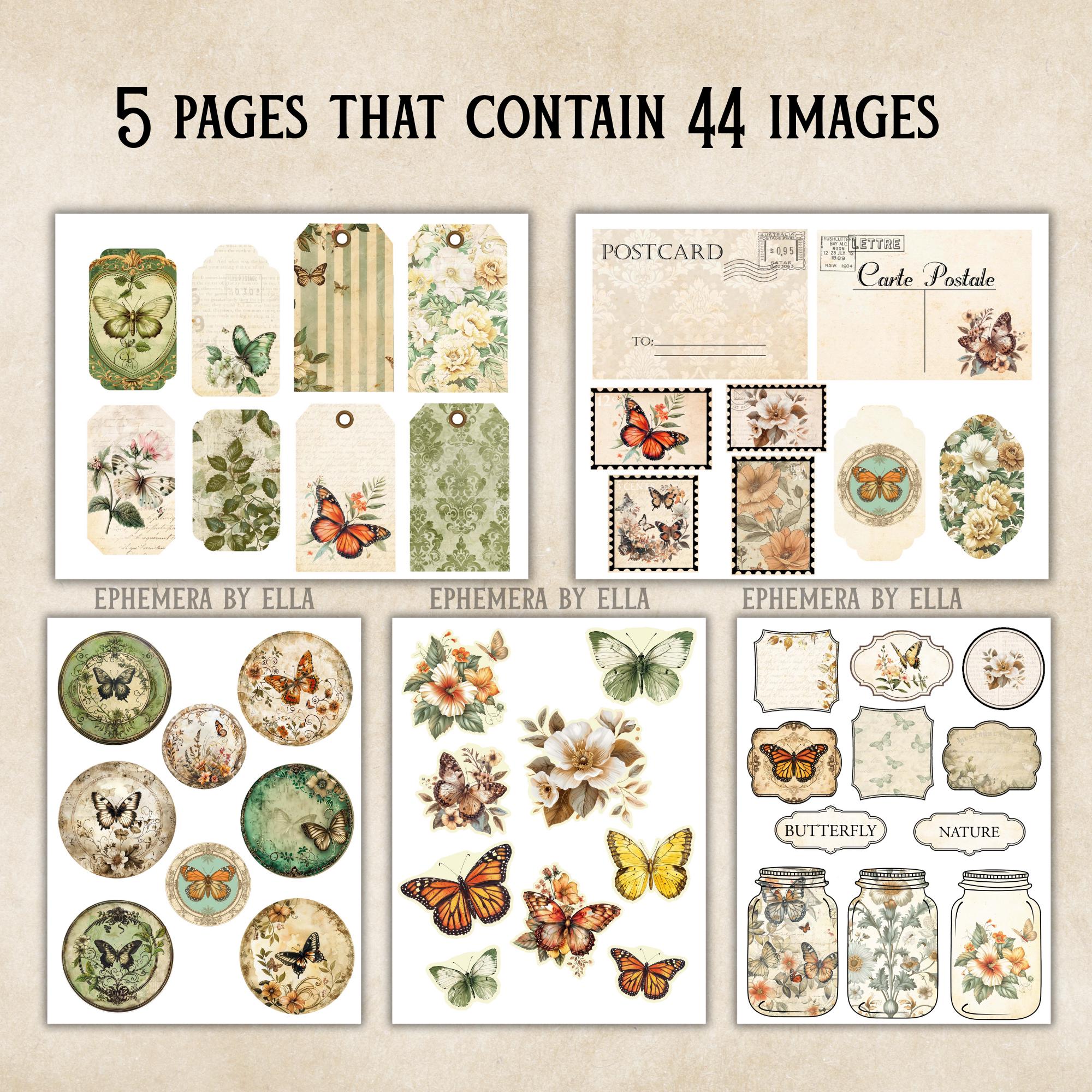 Vintage Butterfly Ephemera Printable Kit – Junk Journal, Scrapbook ...