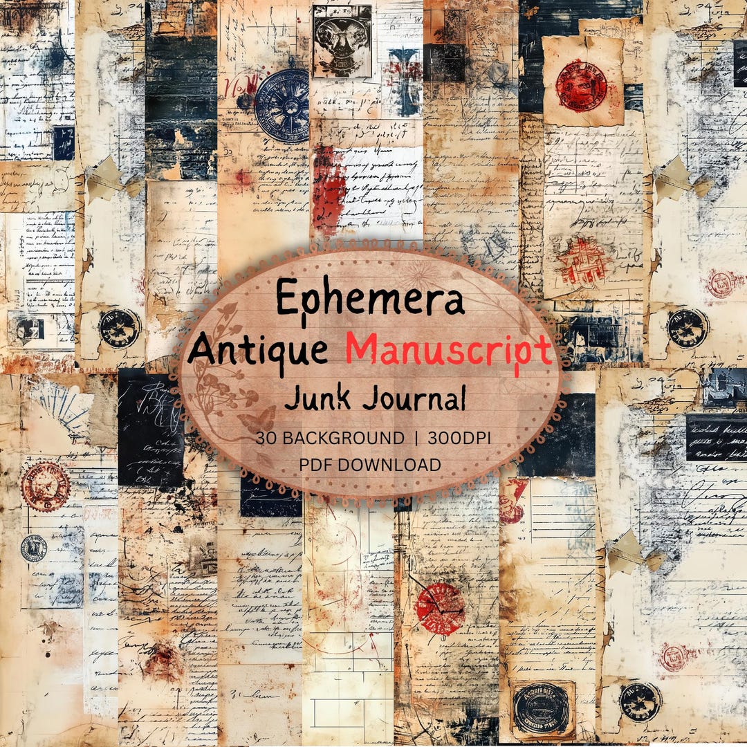 Antique Manuscript Junk Journal | Vintage Ephemera Notebook | Handmade ...