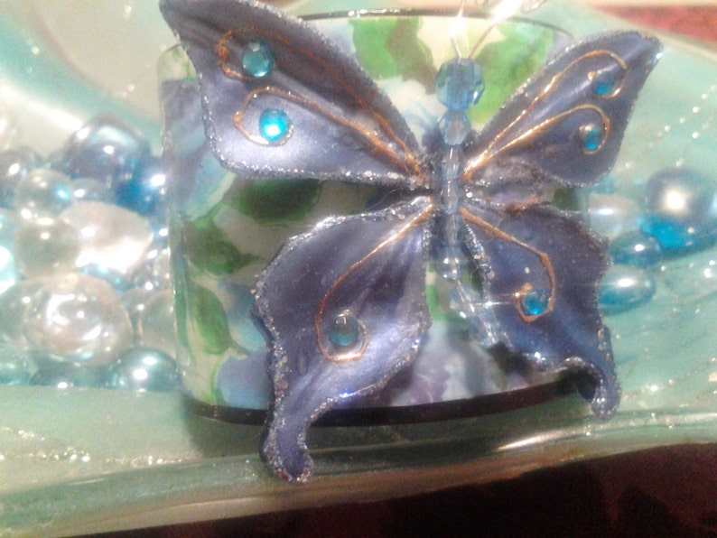 Floral Butterfly Cuff Bracelet Blue Black Copper Boho Chic Etsy