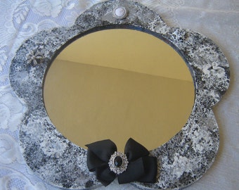 Recylced Wall Mirror Black White Silver Sponge Paint Shabby Chic