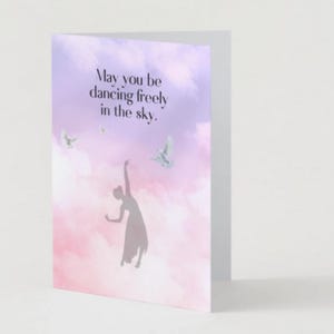 Grief | Memorial Card – Dancing in the Sky – Spiritual Tribute for Loss of Loved One – Heaven-Inspired Remembrance Card - 2nd version purple