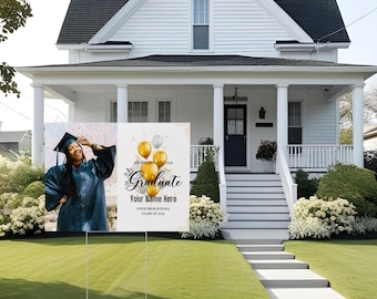 Bearbeitbare Abschluss-Yard-Schild-Vorlage | Canva Rasenschild | Klasse von 2025 Abschluss Dekoration | Personalisiertes Schild für den Außenbereich