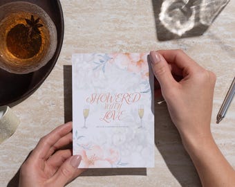 Brautduschen-Einladung Canva-Vorlage - Bearbeitbarer Sofort-Download, Blumeneinladung, druckbare Brautduschenkarte, DIY-Vorlage für Braut