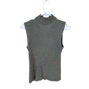 Y2K Womens Metallic Silk Tank Top: Silver Rainbow Knit - Joseph A Sz L