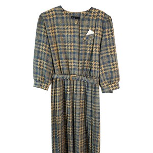 Vintage 1970s Breli Blue and Cream plaid  Dress with matching belt