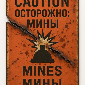 CAUTION: Mines | Vintage Soviet-Style Military Warning Poster (Printable Wall Art)