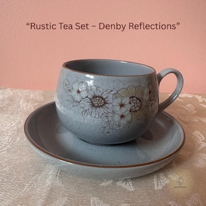 Vintage Denby Reflections Stoneware Cup & Saucer | Handcrafted England | Floral Design | Collectible Coffee or Tea Set