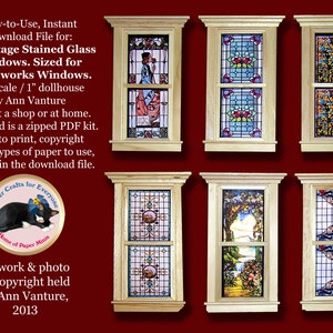 wpsg001 Vintage Stained Glass Windows for 1:12 scale