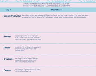 Dream Journal Download - 7 Day Challenge for Recording & Observing Dreams - TO PRINT