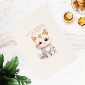 Cute Cat Tea Towel, Animal Lover Gift, Kitchen Decor, Cat Design Dish Towel, Cat Lover Gift, Cotton Kitchen Towel