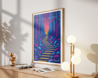 Grouse Grind Travel Poster – Retro Canadian West Neon Print