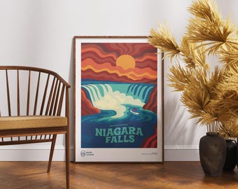 Niagara Falls Retro Travel Poster – Mid-Century Modern Wall Art