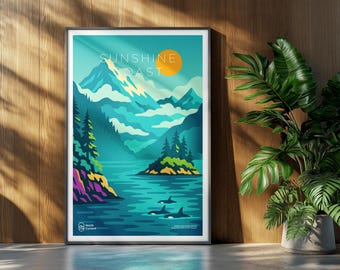 Sunshine Coast Travel Poster – 1990s Retro Canadian West Art