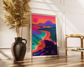 Tofino Travel Poster – Canadian West, Retro Neon Art Print