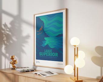 Lake Superior Travel Poster: Mid-Century Ontario Park Art Print