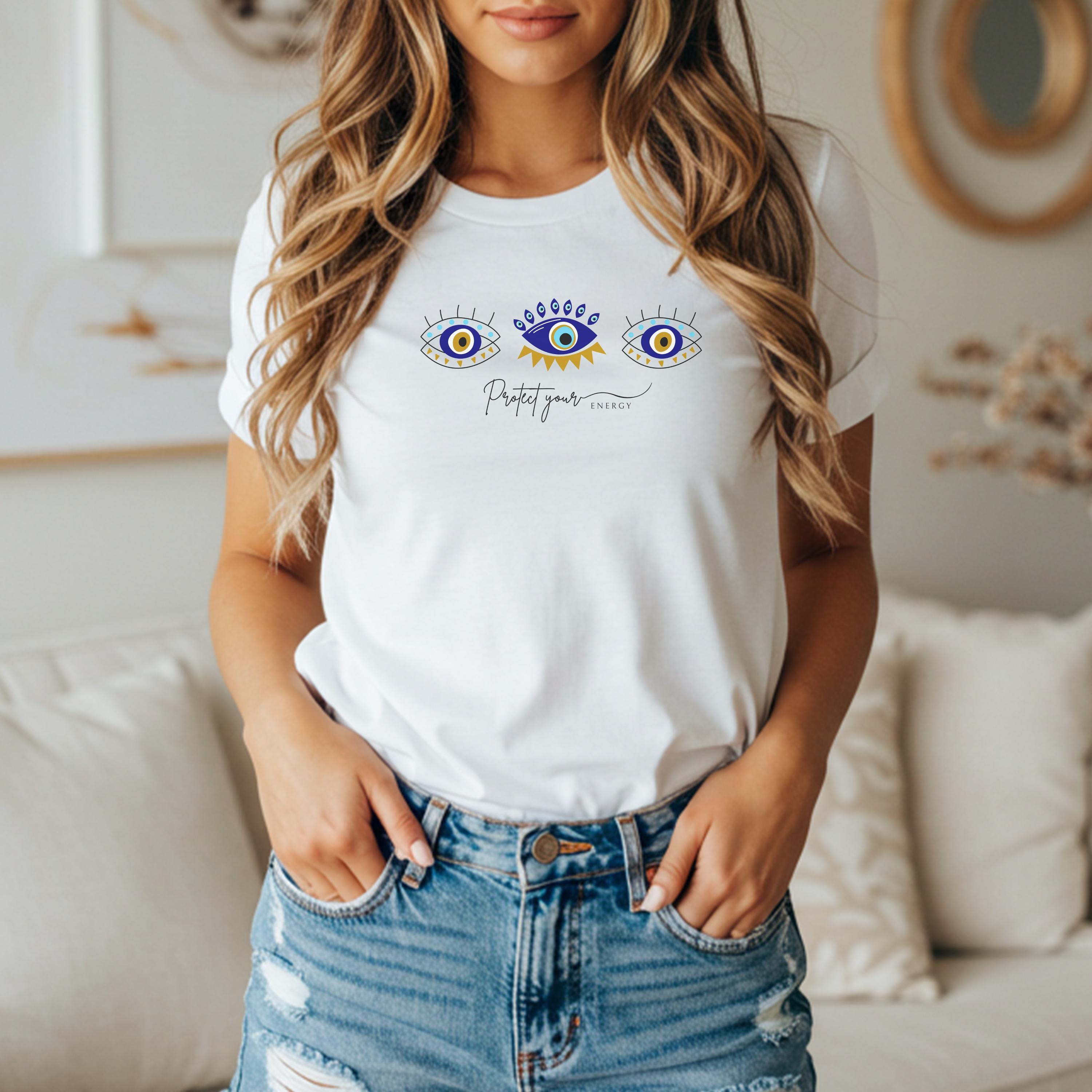 Evil Eye Shirt, Protect Your Energy Tee, Spiritual T-Shirt, Women's Aesthetic Shirt, Good Vibes Shirt, Gift for Friend, Sister, Mom