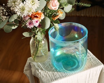 Premium Thick-Walled Crystal Bowl: Aurora Tide 8” G4  440Hz