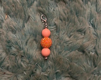 Orange sparkle bead keychain charm