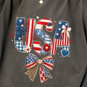 Y2K USA Patchwork Bow T-Shirt | Cottagecore Patriotic Summer Tee