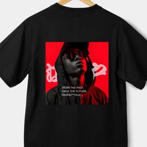 NeoEdo™ Tokyo Cyberpunk T-Shirt – AI x Designer Back Print, Futuristic Edo Japan Streetwear, Minimal Black Tee for Rebels & Dreamers