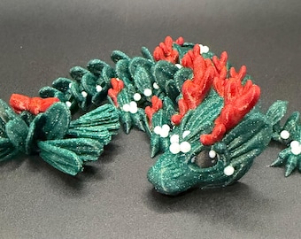 Mistletoe Baby Dragon – Articulated Christmas Dragon – 9 Inch Glitter Holiday Decor or Gift