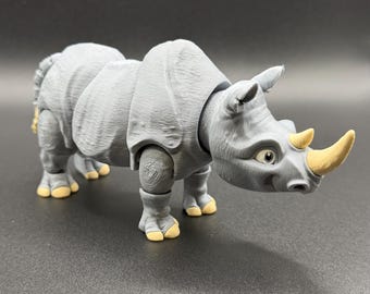 3D Printed Articulated Rhino – 5.5” Long, 3” Tall | Poseable Rhino Figurine