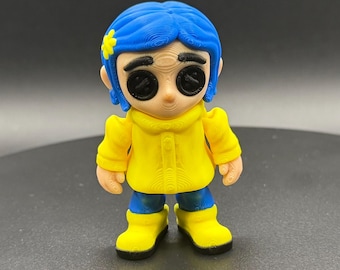 3D Printed Coraline Figure: Button Eyes, Articulated Joints