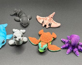 3D Printed Articulated Sea Life Set: Fidget Desk Toys
