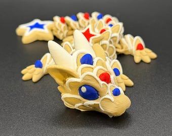 Articulated Cookie Dragon: 3D Printed Red White & Blue PLA Desk Decor