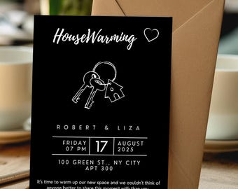 Minimale boho housewarming-uitnodigingssjabloon: bewerkbaar canvasontwerp (digitale download 8,5 x 11)