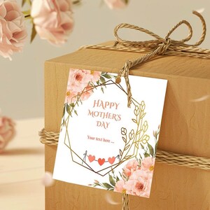 Etiqueta de presente e cartão postal personalizados para o Dia das Mães, Dia das Mães com flores, etiqueta digital para biscoitos do Dia das Mães, etiqueta editável para impressão