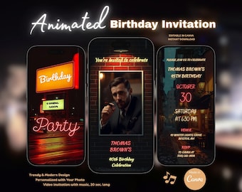 Geanimeerde maffia verjaardagsuitnodiging man | Uitnodiging voor gangstercanva uit de jaren 1930 (digitaal)