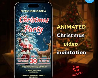 Geanimeerde video-uitnodiging kerstfeest: bewerkbare canva-sjabloon