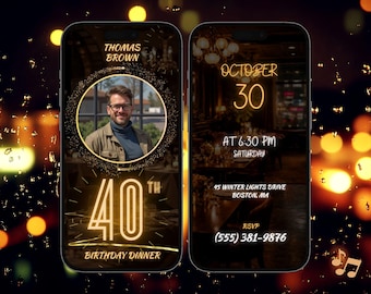 Geanimeerde video-uitnodiging 40e verjaardag, bewerkbare canva-sjabloon, moderne minimale Evite, digitale download, volwassen verjaardagsuitnodiging