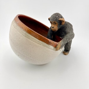 Vintage Nancy Zollverein Studio Pottery Monkey Bowl 1986 Signed Art Catch All Whimsical Animal Decor