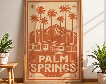Palm Springs Travel Poster, Mid-Century Modern Desert Home Print, Vintage California Wall Art, Retro Palm Springs Decor
