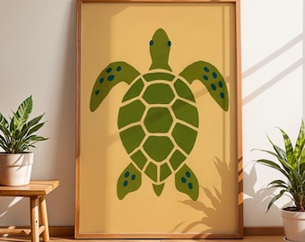 Sea Turtle Wall Art, Coastal Animal Print, Beach House Decor, Minimalist Turtle Poster, Ocean Nursery Art, Coastal Bathroom Print