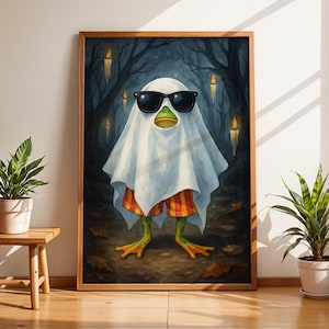 Frog Ghost Wall Art, Funny Halloween Frog Poster, Spooky Cute Costume Print, Moody Forest Decor, Whimsical Fall Amphibian Artwork