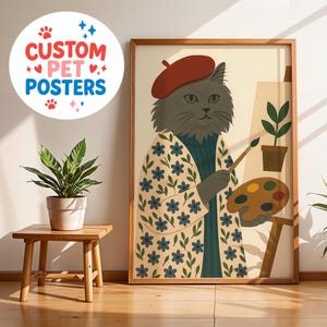 Custom Pet Portrait – Whimsical Cat or Dog Print, Outfit & Activity Personalized Art, Vintage-Style Animal Illustration, Funny Gift