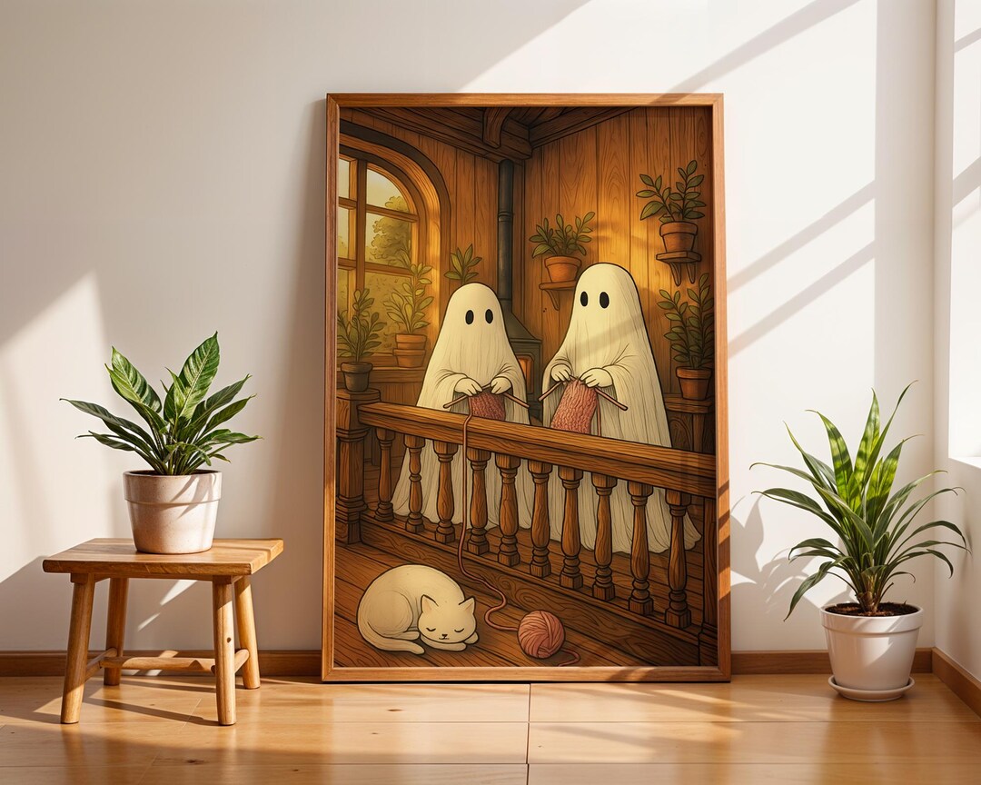 Ghost Art Print, Cottagecore Halloween Decor, Cozy Ghost Wall Art ...