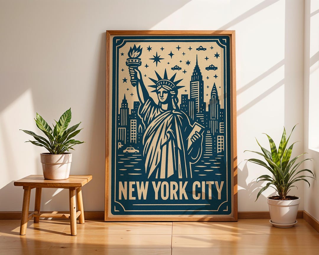 New York City Travel Poster Print, Vintage USA Wall Art, Statue of ...