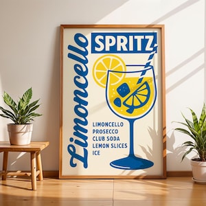 Limoncello Spritz Cocktail Wall Art Print, Prosecco Lemon Drink Recipe Poster, Retro Bar Cart Kitchen Decor, Italian Summer Digital Download